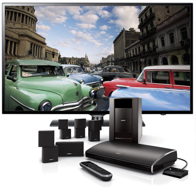 SAMSUNG® 60" LED HDTV with BOSE® Lifestyle® V25 Home Entertainment System - Immerse yourself in full HD-viewing with this 60" LED television featuring impressive picture quality and sound technology. Includes 2 HDMI ports so you can connect to the BOSE® Lifestyle® V25 Home Entertainment Center.  This 5-speaker surround sound system takes your audio experience to the next level.  Includes AM/FM tuner, dock for iPod® or iPhone®, remote with LCD display and compact Direct/Reflecting® speakers.